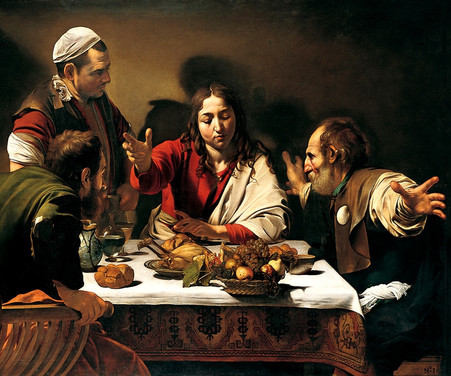 Caravaggio — Večeře v Emauzích, 1601, National Gallery v Londýně