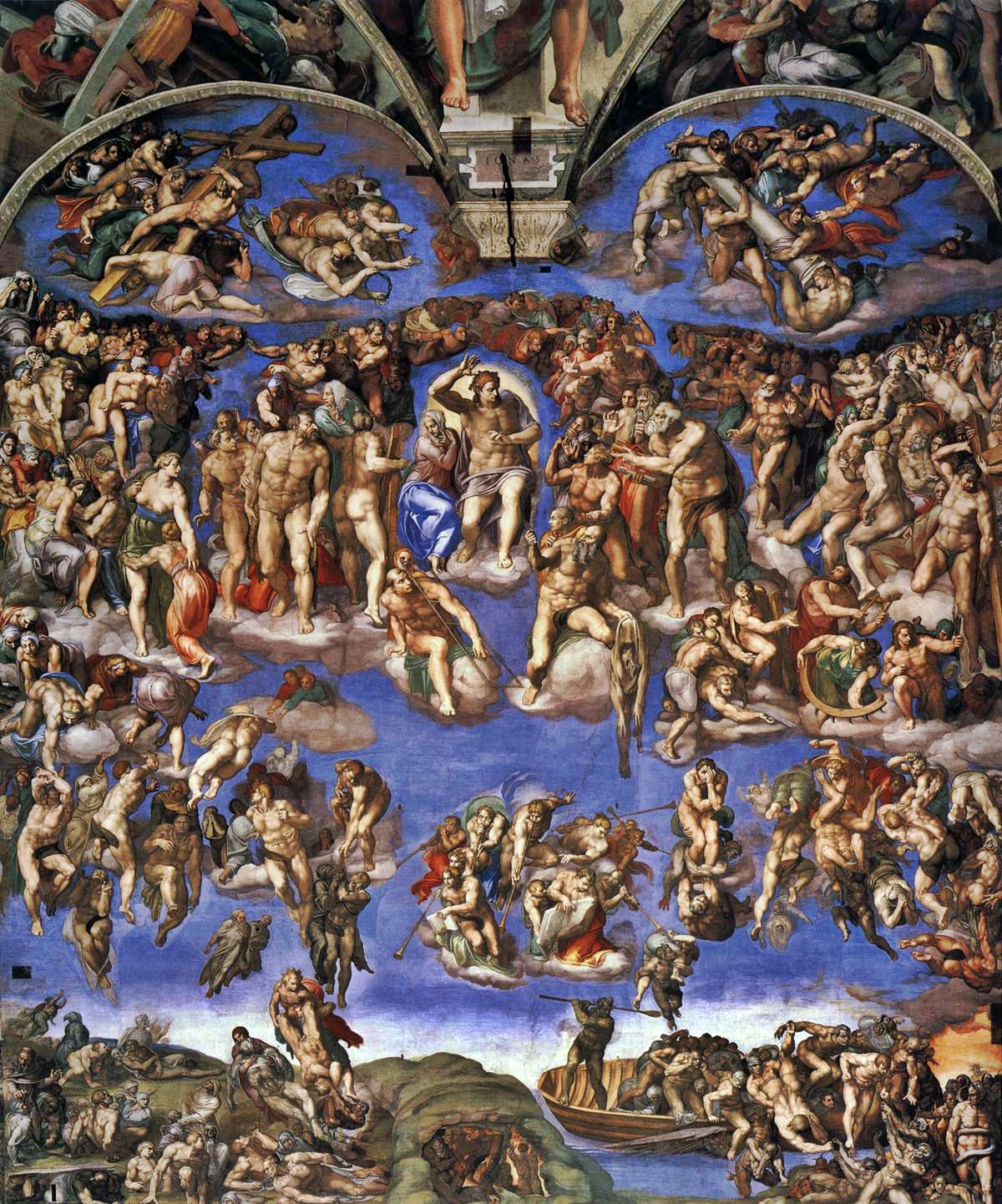 Michelangelo — Poslední soud, oltářní stěna Sixtinské kaple, 1541